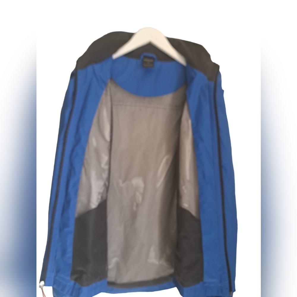 Mens FAR WEST blue windbreaker jacket zip mesh lined tuck away hood nylon SMALL - Picture 4 of 11